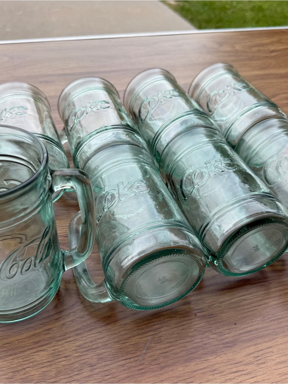 Vintage Coca Cola Embossed Glass Mug - Aqua Green Set